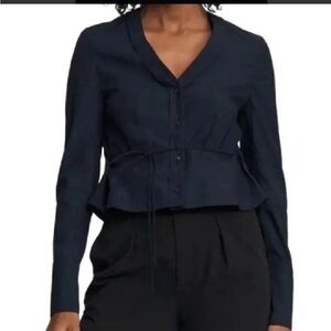 Rag and Bone Victorine Navy Blue Peplum Button Down V-Neck Blouse